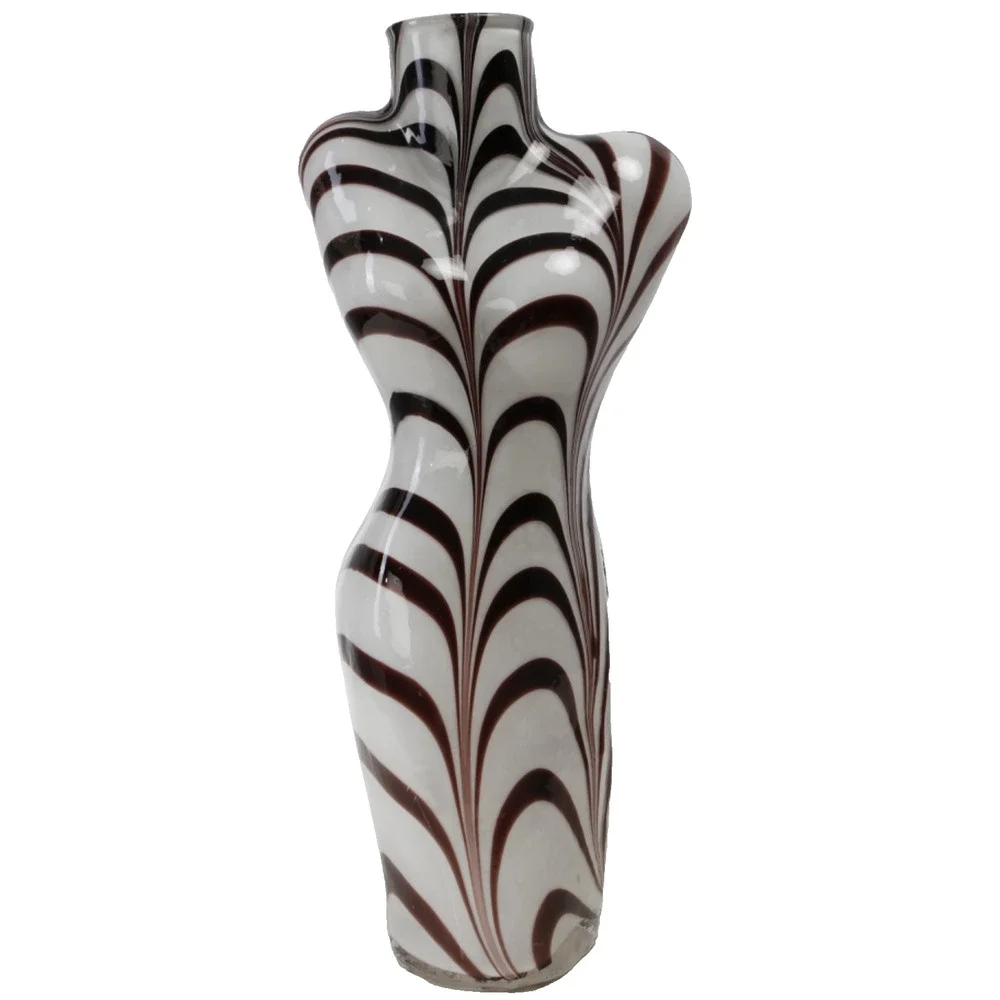 Vintage Murano Style Art Glass Zebra Swirl Female Torso Bust Form Large Vase